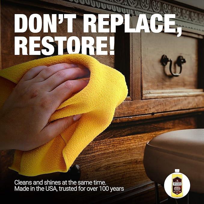Milsek Antiques & Restoration Polish with Lemon Oil & Microfiber Cleaning Towel, 12-Ounce, ART-1, Yellow, Antique Cleaner & Cloth - NeatNest