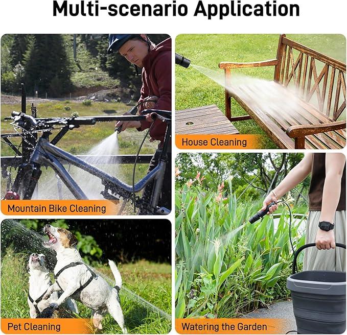 Teslong Portable Electric Pressure Washer with 12L Tank, Foldable Design, 4-in-1 Nozzle, Type-C Charging, 10L Water Storage Bag, Cordless Power Washer for Outdoor Camping, Gardening, and Pet Grooming - NeatNest