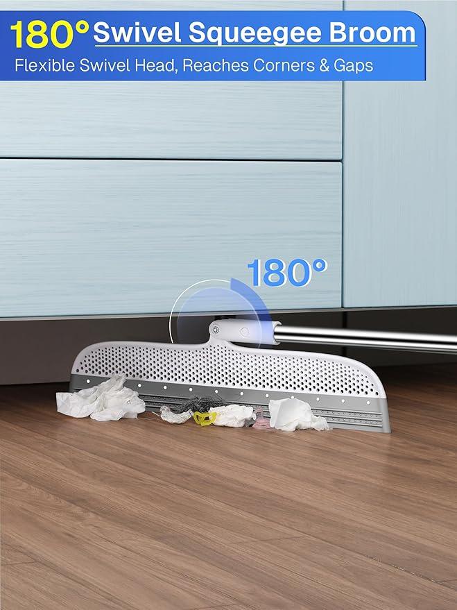 Silicone Floor Squeegee & Broom – Long Handle Hair Remover for Water, Pet Hair – for Bathroom, Tile, Concrete, Garage, Deck, Glass – Indoor Outdoor Cleaning Tool – White - NeatNest