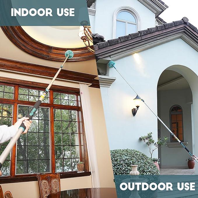 20 Feet High Reach Cobweb Duster with 5-12Ft Extension Pole, Webster Cobweb Duster with 3-Stage Telescopic Aluminum Pole, Spider Web Brush for Outdoor & Indoor Cleaning - Soft Bristles. - NeatNest
