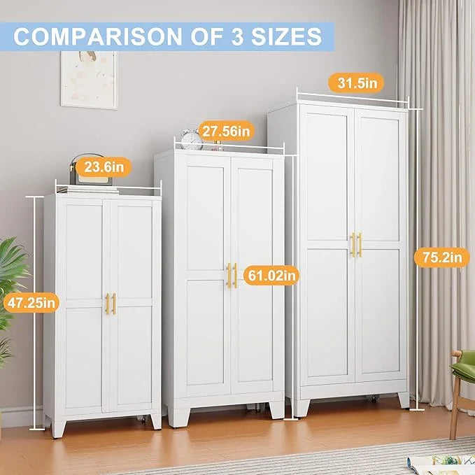 White Metal Storage Cabinet, 48" Steel Cabinets for Home Office, Kitchen Pantry Storage Cabinet with Doors and 3 Adjustable Shelves, for Office, Home, Garage, School - NeatNest