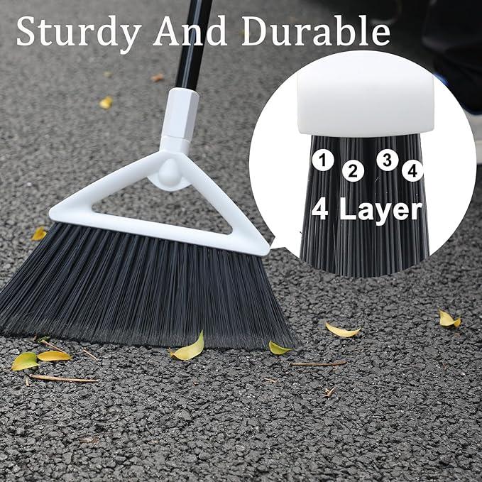 2 Pack Outdoor Indoor Broom, Brooms for Sweeeping Indoor, Heavy-Duty Kitchen Broom with Long Pole, Angle Broom White for Garages Restaurant Courtyard Office Slidewalk Lobby Sweep Dust - NeatNest