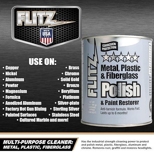 Flitz Multi-Purpose Metal Polish Paste - 2lb Can of USA-Made Chrome Polish - Works on Stainless Steel, Aluminum, Plastic, Jewelry and Cars - Non-Abrasive Cleaner & Rust Remover (1 Pack) - NeatNest