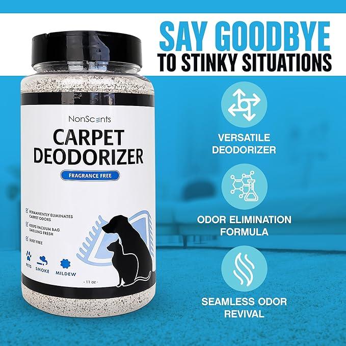 NonScents Carpet & Rug Odor Eliminator - Safe & Fragrance-Free Pet Carpet Deodorizer - Cat and Dog Smell Neutralizer - Removes Pet Urine Odors - Fresh Scent Powder in Pet Areas at Home - NeatNest