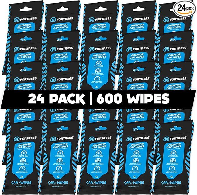 Fortress Car Interior Wipes (25 ct, Pack of 24) for Car Interior Cleaning, Dashboard, Seats, Detailing, and Steering Wheel [Travel Size] Skin-Safe Car Interior Cleaner Supplies - NeatNest