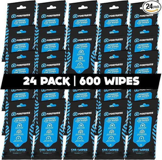 Fortress Car Interior Wipes (25 ct, Pack of 24) for Car Interior Cleaning, Dashboard, Seats, Detailing, and Steering Wheel [Travel Size] Skin-Safe Car Interior Cleaner Supplies - NeatNest