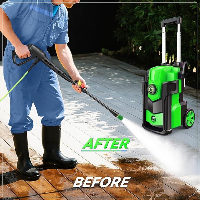 Professional Pressure Cleaner 5000 PSI,Heavy Duty Power Cleaner with 4 Nozzles,Foam Cannon,33FT Hose and 500ml Soap Bottle for Home/Cars (Green) - NeatNest