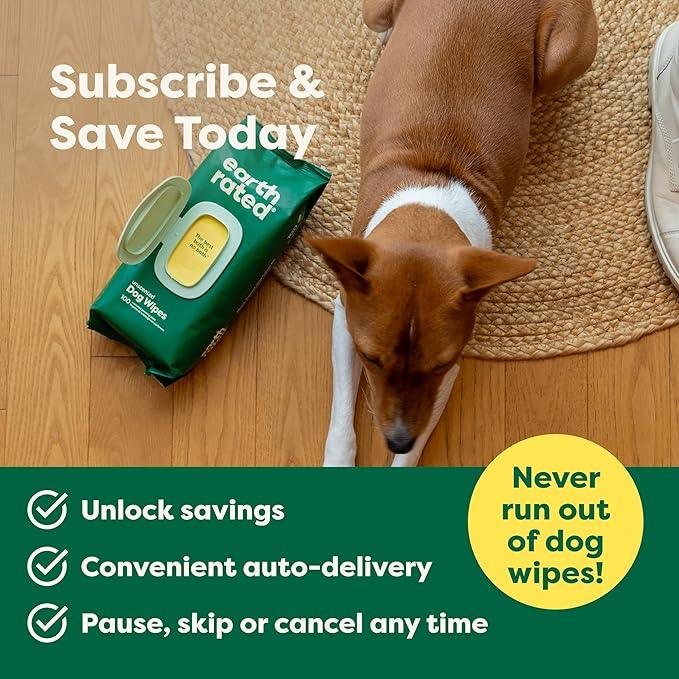 Earth Rated Pet Wipes for Dogs and Cats, Hypoallergenic, Cleaning and Hydrating, for Grooming Paws, Body and Butt, Unscented, 100 Count - NeatNest