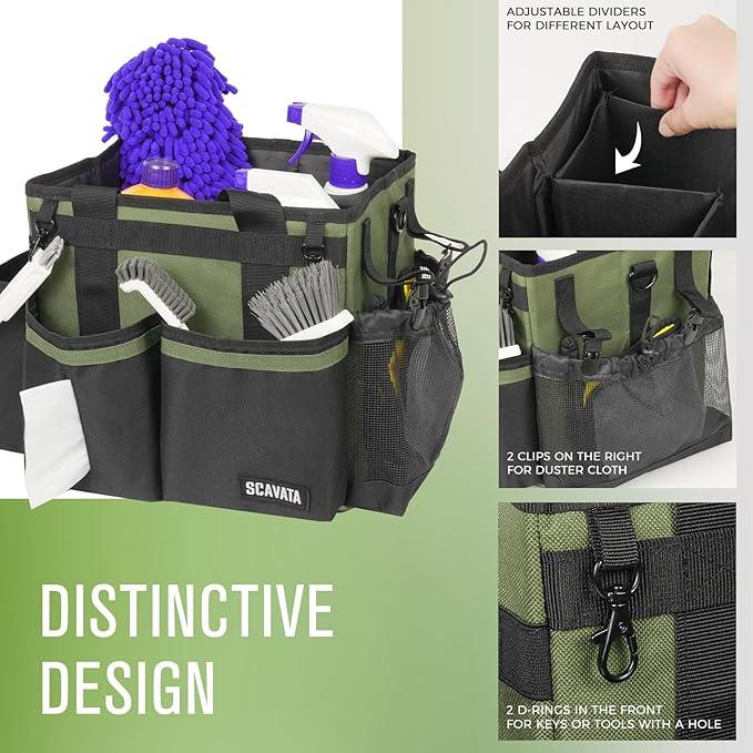 Compact Wearable Cleaning Caddy, Small Cleaning Caddy Supplies Organizer with Handle & Shoulder Straps for Housekeepers, Under Sink & Car Cleaning Tool Organizers Bag (Armygreen) - NeatNest