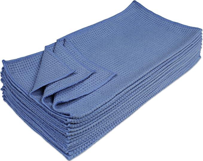 Nouvelle Legende Microfiber Waffle Weave Towels 16x16, Super Absorbent, Lint-Free Cleaning & Drying Cloths for Kitchen, Glass, Counters, Furniture, Reusable, 12-Pack, Blue - NeatNest