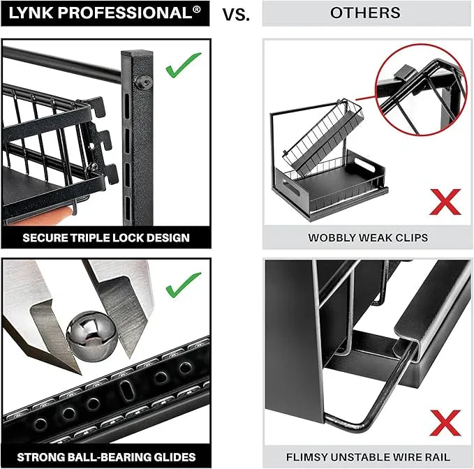 LYNK PROFESSIONAL® Pull Out Under Sink Kitchen Cabinet Organizer - 10" W x 14" D 2-Tier Drawer - Sliding Shelf Organizer for Cabinets and Undersink Storage Shelves - Lifetime Ltd. Warranty – Black - NeatNest