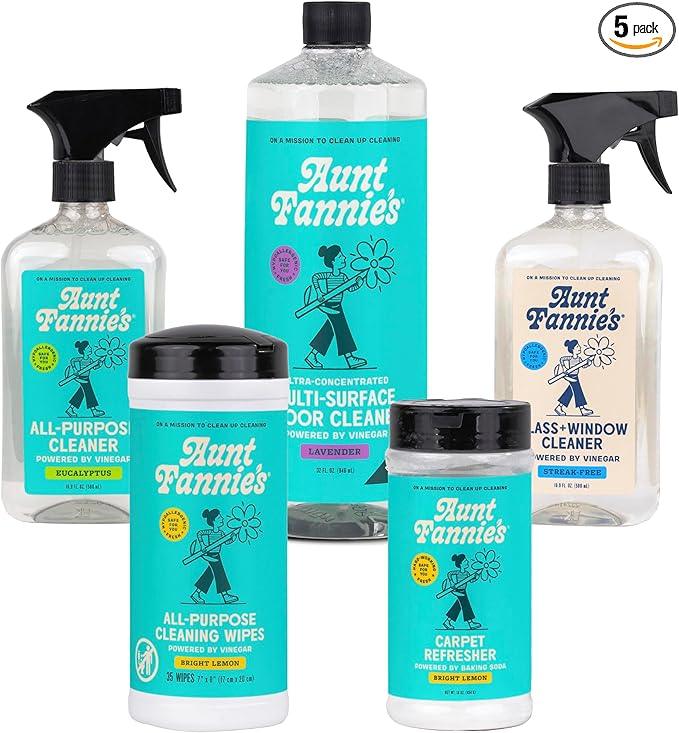 Aunt Fannie's Whole Home Cleaning Bundle: All Purpose Spray, Floor Cleaner, Glass & Window Cleaner, Multi-Surface Wipes, Carpet Refresher - NeatNest