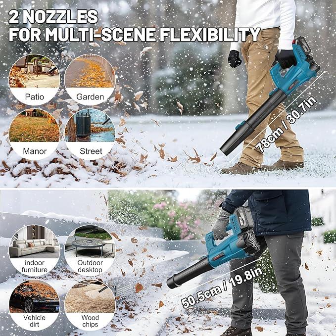 Leaf Blower Cordless with 2 x 4.0 Ah Battery and Charger, 160MPH/580CFM High Power Lightweight Handheld Electric Snow Blower with 2 Extended Tubes for Lawn, Yard, Leaves, Dust, Snow Care (Blue) - NeatNest