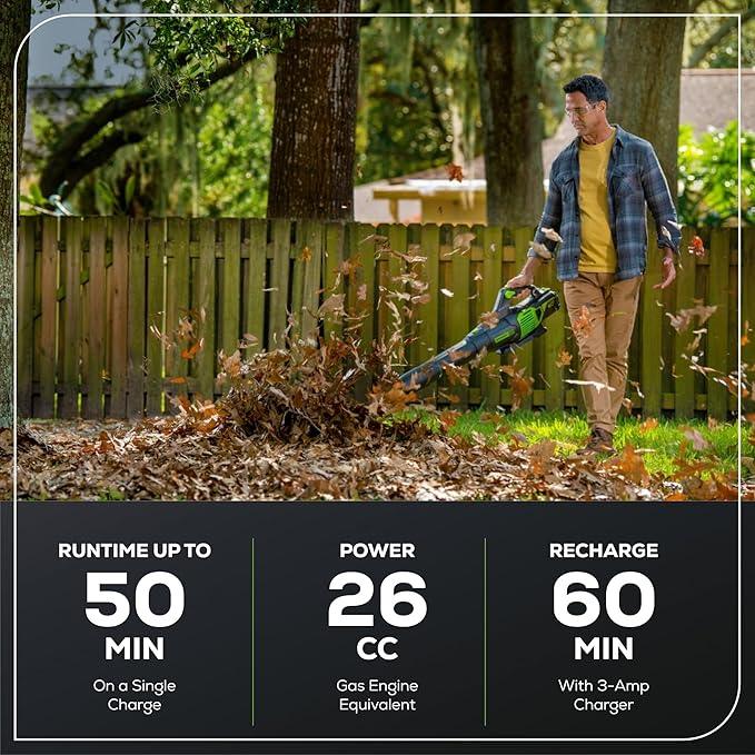Greenworks 60V (610 CFM / 130 MPH) Cordless Leaf Blower, High Power, Lightweight & Quiet Operation for Wet Leaves, Driveways and Dense Gravel, Includes 2.5Ah Battery & 5A Rapid Charger - NeatNest
