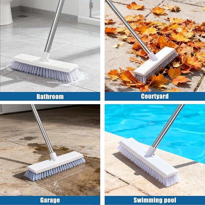 Flat Mop and Bucket Set with Heavy Duty Scrub Brush, 2 Washable Reusable Microfiber Pads, for Tile Hardwood, Wall Cleaning, Home Indoor or Outdoor Cleaning (White-Gray) - NeatNest