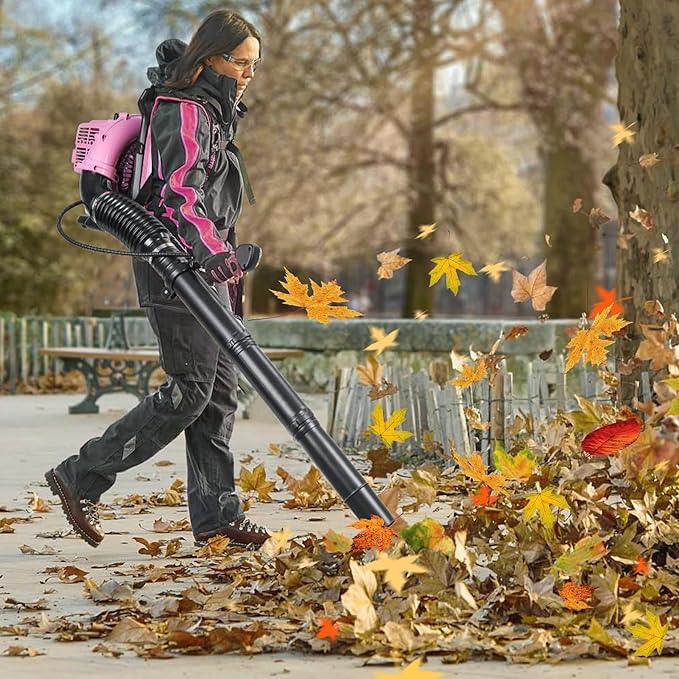 63CC Backpack Leaf Blower Gas Powered, 3HP 2-Stroke Engine, 665CFM High Velocity Air Cooling System, Adjustable Backpack Blowers Gas for Lawn, Garden, Yard, Snow, Gutter Cleaning (Girls Pink) - NeatNest