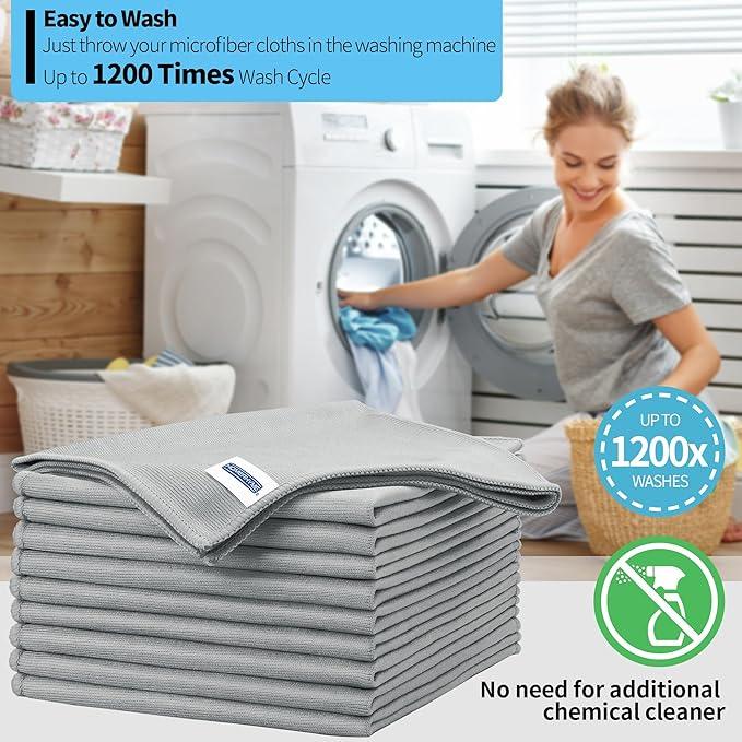 HOMERHYME Microfiber Cleaning Cloth - 10 Pack Glasses Cleaning Cloth, 16" x 14" Window Cleaning Rags, Streak Free Lint Free Polishing Cloths Wipes for Eye Glass, Stainless Steel, Windshield, Grey - NeatNest