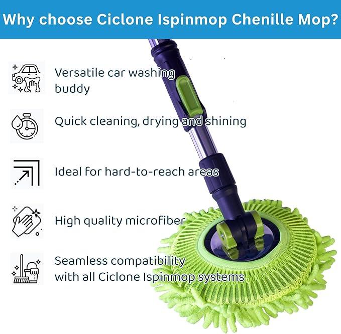 Spin Mop and Bucket P SS 003 with 1 Floor Brush and 1 Chenille Car Wash Mop for Home & Office Cleaning -360 Rotating Mop Spinner and Bucket with 61'' Stainless Steel Mop Handle - NeatNest