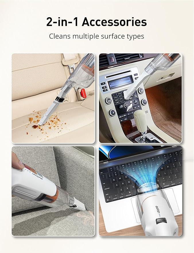 Aspiron Cordless Handheld Vacuum, 24KPA Powerful Car Vacuum, 2-Speed, 2 Charging Methods, Wireless Charger, Ergonomic Handle, Portable Rechargeable Vacuum Cleaner for Car, Home, Cream White - NeatNest