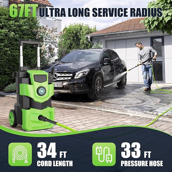 Pressure Washer 5000PSI Adjustable Pressure Power Washers Powered with 33ft Hose, 4 Nozzle and Foam Cannon, Powerwashers Cleaner Machine for Home, Cars, Green - NeatNest