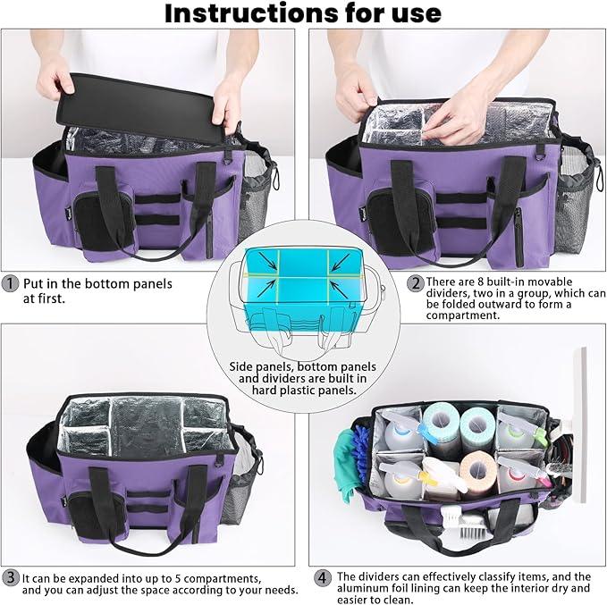 Wearable Cleaning Caddy Bag, Cleaning Organizer with Handles, Cleaning Supply Tote with Adjustable Shoulder Strap for Cleaners & Housekeeper (Purple, 13.4'' x 7.3'' x 9.3'') - NeatNest