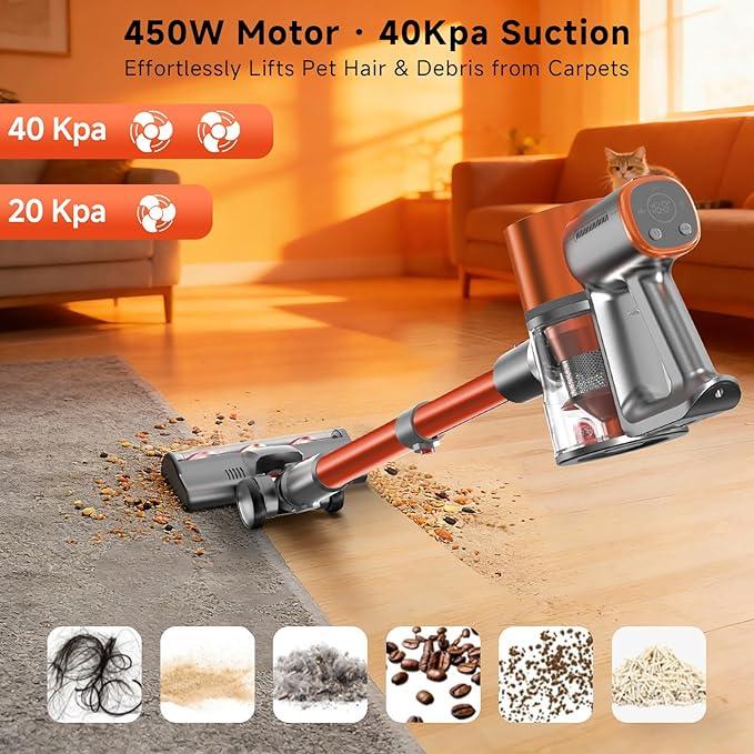 Stick Cordless Vacuum Cleaner - Lightweight Handheld Vacuum with Self Standing, Removable Battery with 45min Running Time, Anti-tangle Wireless Vacuum for Home Pet Hair/Hardwood Floor/Carpet OB - NeatNest
