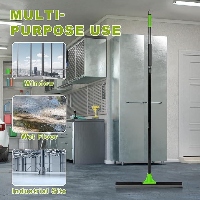 Rubber Floor Squeegee with 24” Heavy Duty Silicone Rubber Scraper Head and 60” Long Adjustable Handle, Shower Squeegees for Concrete Floor, on Multi-Surface Tile Glass Pool Garage Cleaning - NeatNest