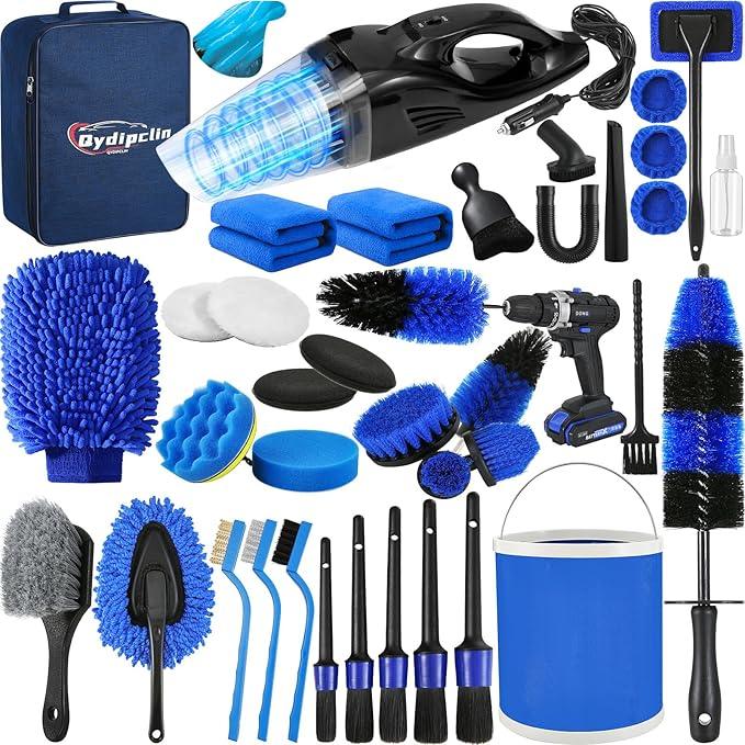 Qydipclin 39Pcs Car Detailing Kit, Car Detailing Brush Set, Car Wash Cleaning Kit, Car Detailing Brushes, Professional Car Care Kit for Interior Exterior Wheels, Blue - NeatNest