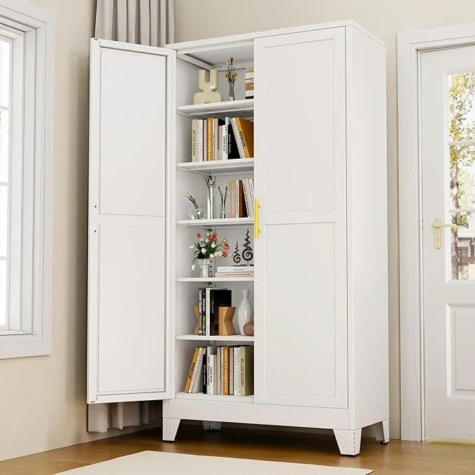 White Metal Storage Cabinet,75" Steel Cabinets for Home Office, Kitchen Pantry Storage Cabinet with Doors and 5 Adjustable Shelves, Tool Cabinets, for Office, Home, Garage, School, 36" W - NeatNest