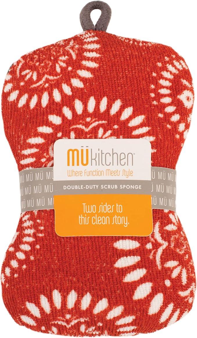 MÜkitchen Premuim Sponge for Dishes and Household Cleaning | Microfiber Print and Non-Scratch Scrub Pad | Set of 4 | (Medallion Red) - NeatNest
