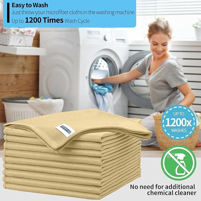 HOMERHYME Microfiber Cleaning Cloth - 10 Pack Glasses Cleaning Cloth, 16" x 14" Window Cleaning Rags, Streak Free Lint Free Polishing Cloths Wipes for Eye Glass, Stainless Steel, Windshield, Beige - NeatNest