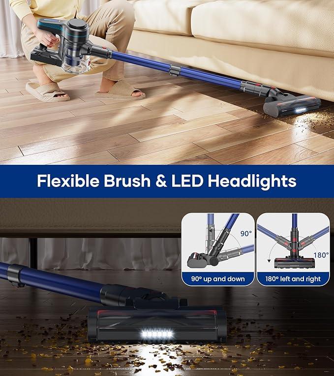 NADALY Cordless Vacuum Cleaner for Home, 8-in-1 Powerful Stick Vacuum Cordless with 45Mins Runtime, Anti-Tangle, Lightweight, 1.5L Dust Cup, Rechargeable Vacuum for Hardwood Floor Carpet Pet Hair - NeatNest