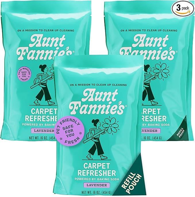 Aunt Fannie's Carpet Refresher & Deodorizer Powder, Multi-Purpose Carpet, Rug, and Upholstery Odor Eliminator for Homes with Cats & Dogs, Lavender Scent, 16 oz Refill, Pack of 3 - NeatNest