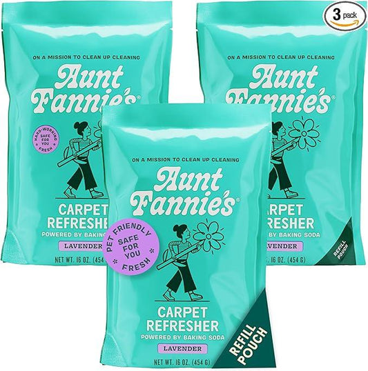 Aunt Fannie's Carpet Refresher & Deodorizer Powder, Multi-Purpose Carpet, Rug, and Upholstery Odor Eliminator for Homes with Cats & Dogs, Lavender Scent, 16 oz Refill, Pack of 3 - NeatNest