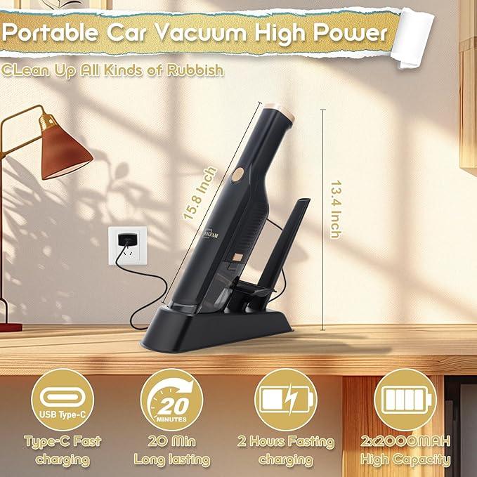 Handheld Vacuum Cordless, 15KPA High Power Suction, USB Quick Charge, Car Vacuum Cleaner with Storage Dock, Lightweight Rechargeable Dust Buster with Crevice Tool & Pet Brush Hand Vac for Home, Black - NeatNest