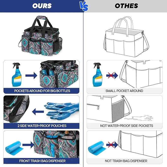 LoDrid Large Professional Cleaning Caddy with Detachable Divider, Supply Organizer with Handle and Shoulder Strap, Cleaning Bags for Housekeepers & Cleaners, Totem - NeatNest