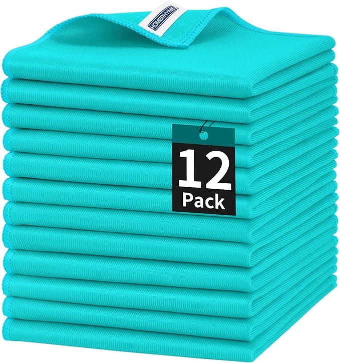 HOMERHYME Microfiber Cleaning Cloth, 12 Pack Window Glasses Cleaning Cloth, Reusable Lint-Free Streak Free Polishing Cloth Wipes for Stainless Steel, Eyeglass, Mirror, Screen & Lense, Turquoise - NeatNest