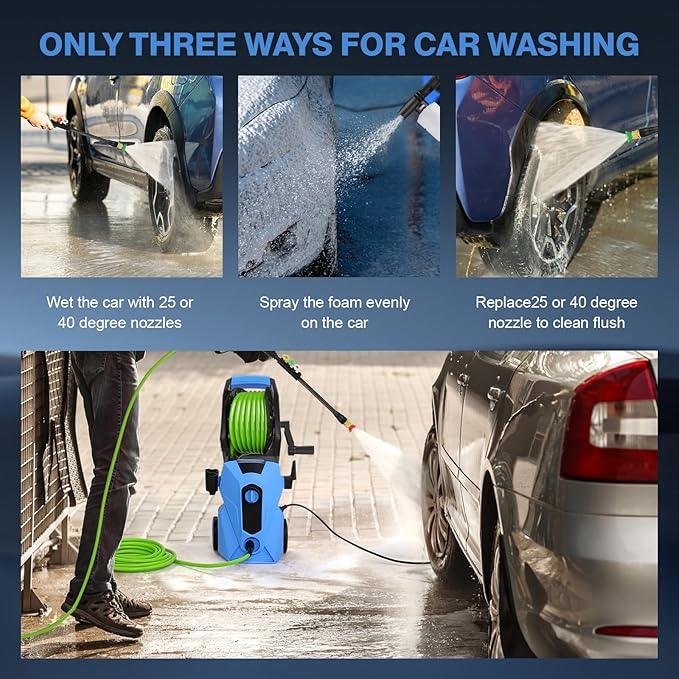 5000PSI Power Cleaner with 33FT Pressure Cleaner Hose, 4 Nozzles for Home/Car(Blue) - NeatNest