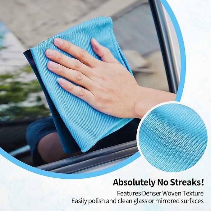 HOMERHYME Microfiber Glass Cleaning Cloth - 10 Pack Polishing Cloths, 16" x 14" Window Cleaning Towel, Streak Free, Lint Free, Great for All Delicate Surface, Glasses, Stainless Steel, Windshield. - NeatNest