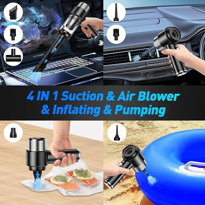 Mini Vacuum Cleaner, 16000PA Car Vacuum Cleaner Portable Cordless with LED Light, 4 in 1 Air Duster and Handheld Small Vacuum Rechargeable for Car, Home, Office, Pet（Black） - NeatNest