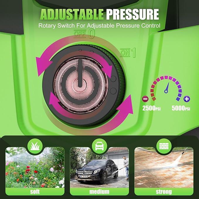 Pressure Washer 5000PSI Adjustable Pressure Power Washers Powered with 33ft Hose, 4 Nozzle and Foam Cannon, Powerwashers Cleaner Machine for Home, Cars, Green - NeatNest
