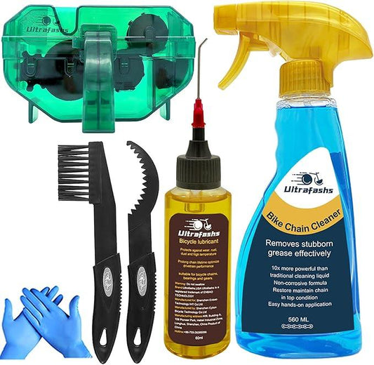 Bike Cleaner kit to Clean/Protect/Lube Bicycle,with Chain Scrubber,Cleaning Brush Tool,Bike Cleaner(19oz),Degreaser(10or19oz),Wet Lubricant(2oz) - NeatNest