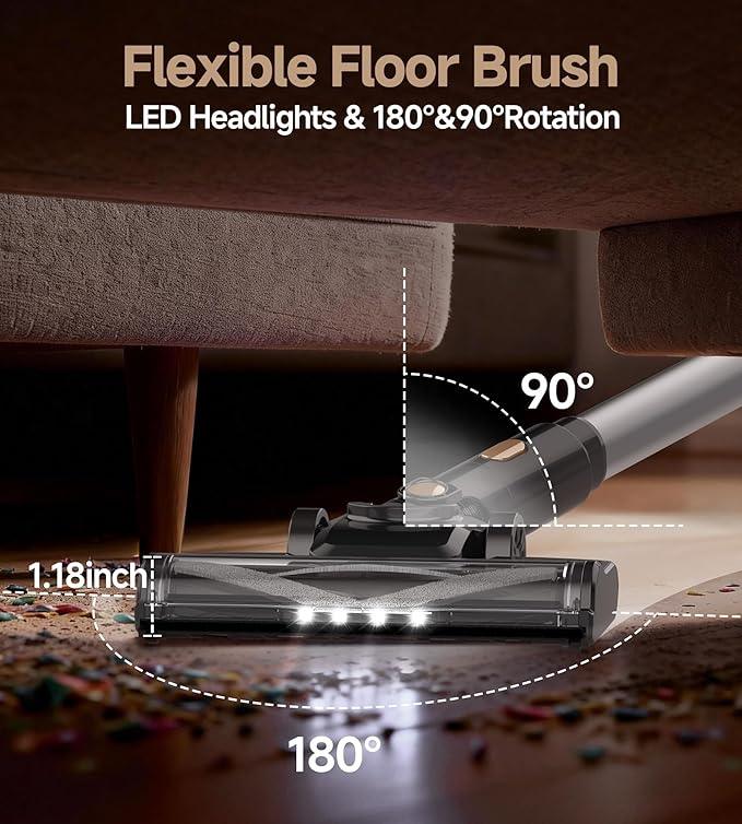 N17 Cordless Vacuum Cleaner, Upgraded Lightweight Stick Vacuum for Home, 45mins Runtime, Powerful Suction, Self-Standing, Anti-tangle, Rechargeable Vacuum for Hard Floor Carpets Pet Hair (Gold) - NeatNest