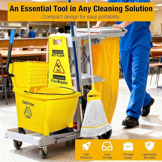35 Qt Commercial Mop Bucket with Side Press Wringer on Wheels,Heavy Duty Industrial Mop and Bucket Set for Floor Cleaning,Including 1 Wet Floor Caution Sign for Household,Business,Yellow - NeatNest