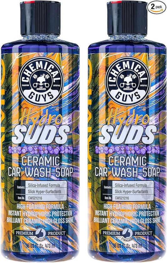 Chemical Guys CWS2121602 HydroSuds Ceramic SiO2 Shine High Foaming Car Wash Soap (Works with Foam Cannons, Foam Guns or Bucket Washes) For Cars, Trucks, SUVs, RVs & More, 16 fl oz, Berry Scent, 2 Pack - NeatNest