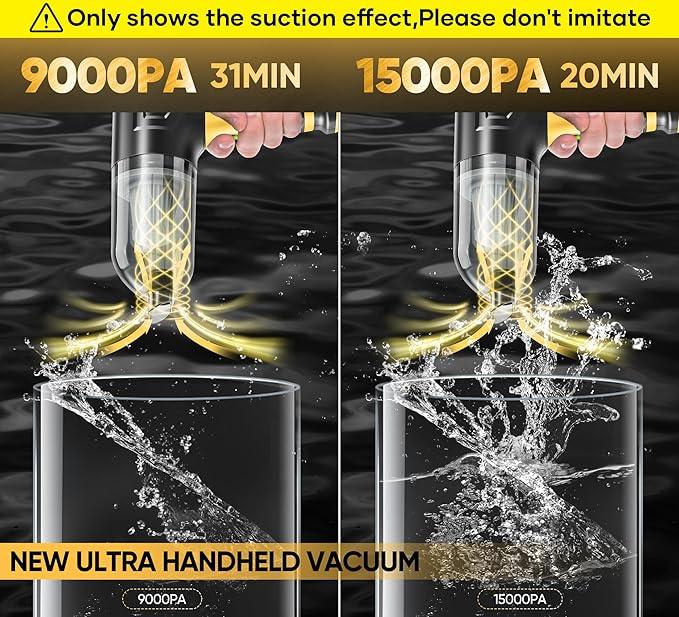 Handheld Car Vacuum Cleaner 3 in 1 High Power|15000PA Brushless Motor|Super Suction Portable Vacuum with Super Endurance for Car and Home - NeatNest