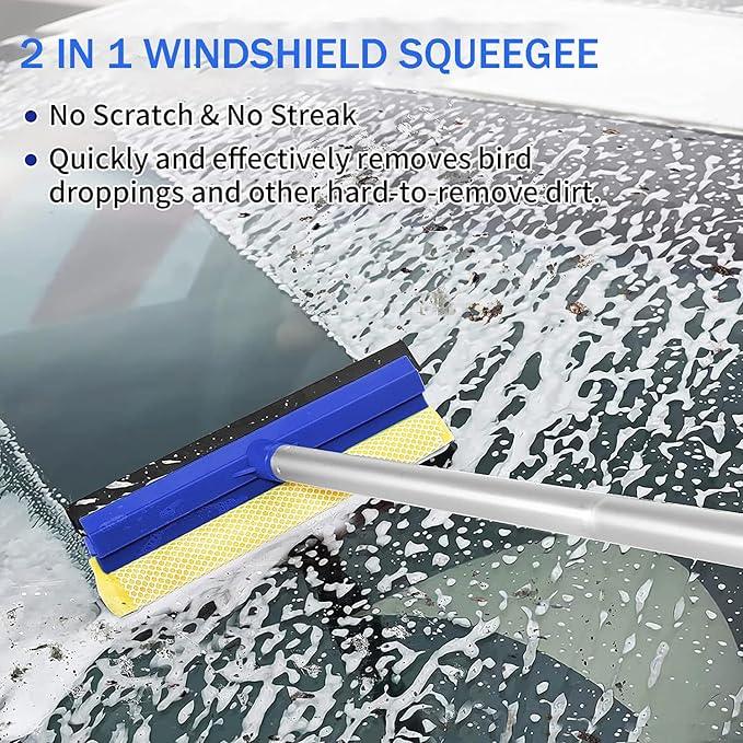 Wontolf 79'' Window Squeegee Cleaner Tool with Extension Pole, 4-in-1 Rotatable Streak-Free Squeegee for Window Cleaning Kit with Storage Bag, for Home, Indoor/Outdoor Windows, Car, Glass, Shower - NeatNest