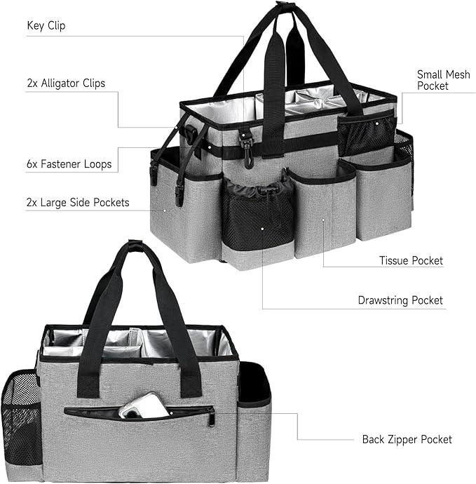 Cleaning Caddy Bag, Cleaning Supplies Organizer for Housekeepers, Housekeeping Caddy with Handle and Detachable Padded Cushion, Gray - NeatNest