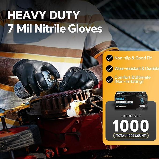 HEAVY DUTY 7 Mil Nitrile Black Gloves Disposable Latex Free Rubber Latex Cleaning Mechanic Food Prep Gloves 1000PCs - NeatNest