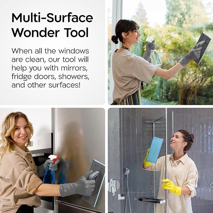 Tyroler Silicone Shower Squeegee for Glass Doors - 10" | 2 Microfiber Scrub & Polish Cloths | Multi-Surface Wiper | Perfect Window Squeegee for Home | Squeegee for Shower Glass | Shower Door Squeegee - NeatNest